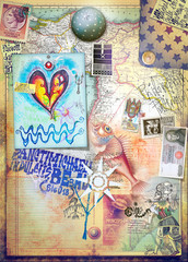 Alchemic manuscript with collage,sketches,draws and  pachtworks