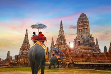 Poster Elephant at Wat Chaiwatthanaram temple in Ayuthaya Historical Park, a UNESCO world heritage site, Thailand © coward_lion