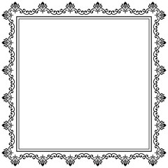 Classic square frame with arabesques and orient elements. Abstract ornament with place for text, Vintage black and white pattern