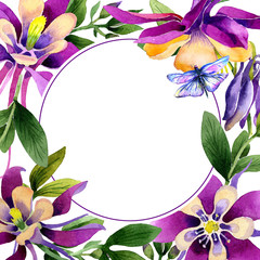 Wildflower orchid flower frame in a watercolor style isolated.