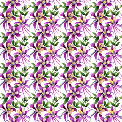 Wildflower orchid flower pattern in a watercolor style isolated.