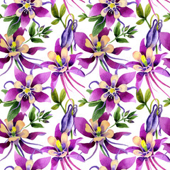Wildflower orchid flower pattern in a watercolor style isolated.