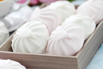 Fototapeta na wymiar Pink and white zephyr or marshmallow