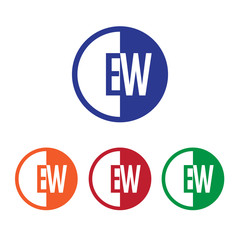 EW initial circle half logo blue,red,orange and green color