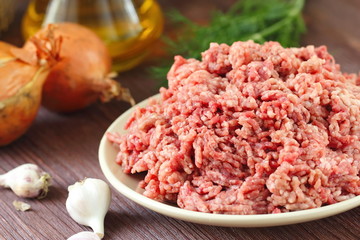 Raw minced beef in a bowl