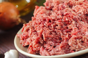 Raw minced beef in a bowl
