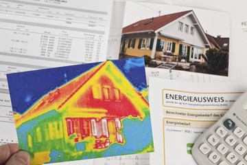 save energy. house with thermal imaging camera
