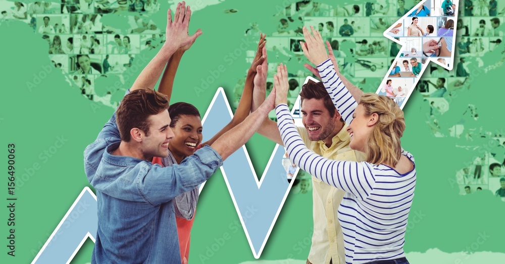 Poster digital image of hipsters giving high five while