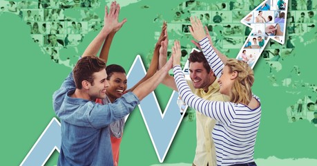 Digital image of hipsters giving high five while 