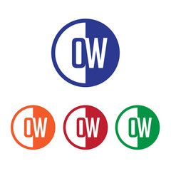 OW initial circle half logo blue,red,orange and green color
