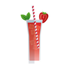 cocktail strawberry mint drink. beverage with straw mint fresh vector illustration