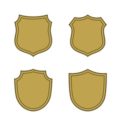 Shield shape gold icons set. Simple flat logo on white background. Symbol of security, protection, safety, strong. Element badge for secure protect design emblem decoration Vector illustration