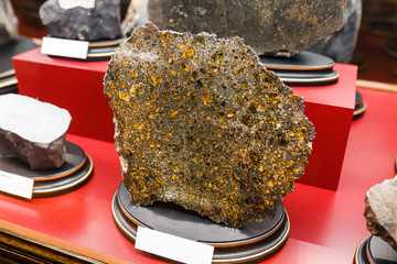 Exhibition exposition of various metal meteorites ever fallen to Earth in the museum of Natural...