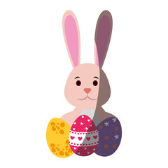 cute rabbit with easter eggs icon over white background. colorful design. vector illustration