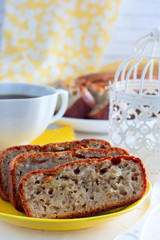 Homemade banana cake, selective focus
