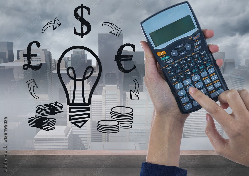 Poster digital image of cropped hands using calculator