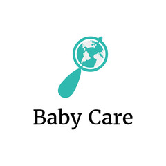 Vector logo template for baby shop, store, market or child center.Illustration of a baby rattle in the form of a globe. Can be used for print on clothes for boys and girls, decoration, design banners,