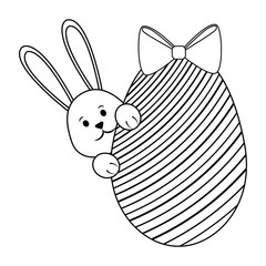 cute rabbit with easter egg icon over white background. vector illustration