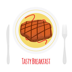 Roasted steak, beef, pork for breakfast. Slice of fried meat