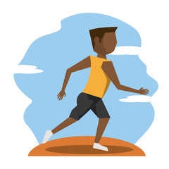 color scene with faceless brunette runner man vector illustration