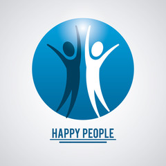 blue color teamwork happy people with pair pictograms inside vector illustration
