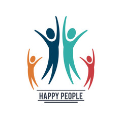 colorful teamwork happy people with four pictograms vector illustration