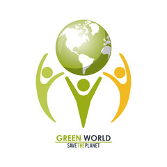 group of people holding a green globe world concept save the planet vector illustration