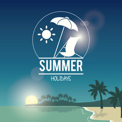beautiful poster seaside with logo summer holydays vector illustration - obrazy, fototapety, plakaty