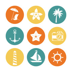 colorful circular frame with silhouette set of elements for summer time vector illustration