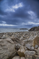 Stony Shore Line At Lofoten Islands in Norway.