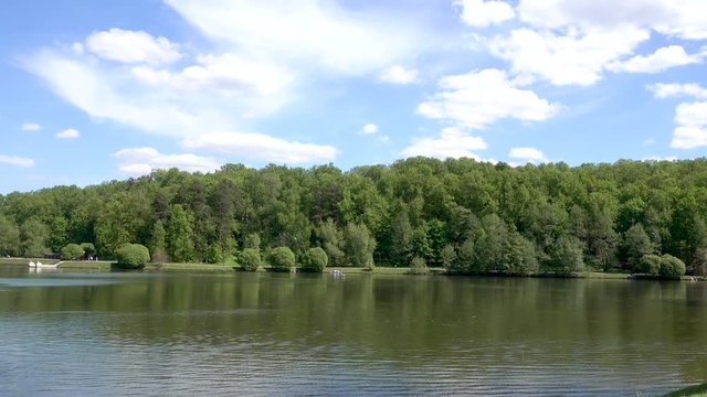 Beautiful pond in the park. Sredniy Tsaritsynskiy prud. Tsaritsyno Park, Moscow, Russia. 4k real time video