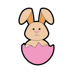 eggshell with cute bunny icon over white background. happy easter concept. colorful design. vector illustration