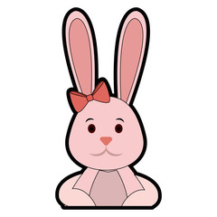cute bunny with decorative bow, icon over white background. happy easter concept. colorful design. vector illustration