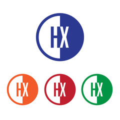 HX initial circle half logo blue,red,orange and green color