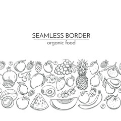 Seamless borders with hand drawn fruits