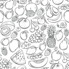 Hand drawn fruits seamless pattern.