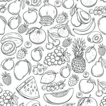 Hand drawn fruits seamless pattern.