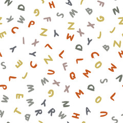 Fototapeta na wymiar Kids pattern of letters in brush stroke. Seamless pattern.