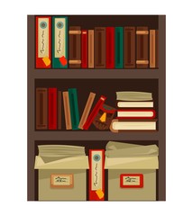 Bookshelf with papers