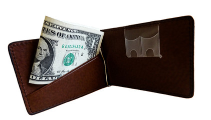 One dollar in a purse. Money clip