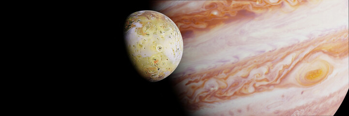 Fototapeta premium Jupiter's moon Io in front of the planet Jupiter