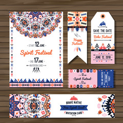 Collection of banners, flyers or invitations with geometric elements. Flyer design in bohemian style