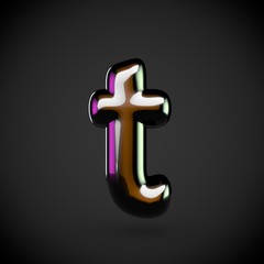 Glossy black letter T lowercase with colored reflections