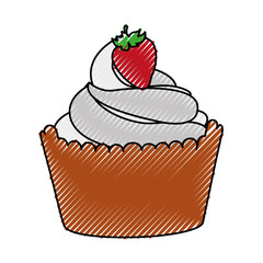 delicious cupcake with strawberry isolated icon vector illustration design