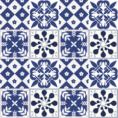 Blue Portuguese tiles pattern - Azulejos vector, fashion interior design tiles