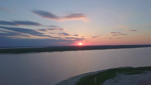 Beautiful aerial drone shot of kuyalnik horizon and sunset