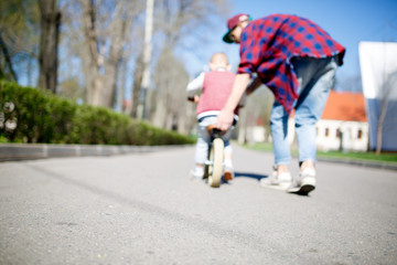 Blurred image of father, son ,