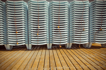 Chaise lounges waiting for a summer season. National Park Curonian Spit. Nida. Lithuania