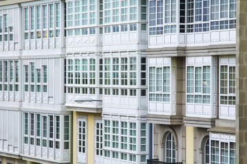 Fototapeta premium Buildings with balconies and stained glass