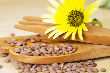 Wooden cutlery with lentils
